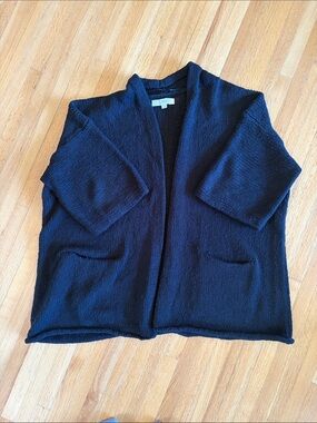 LOFT Black Open-Weave Knit Cardigan with Kimono style Sleeve